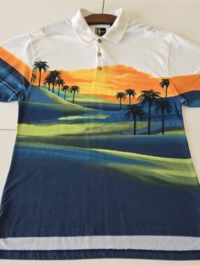 Vintage Chiliwear Scenic Golf Polo Shirt Men’s L All‑Over Print Retro 90s